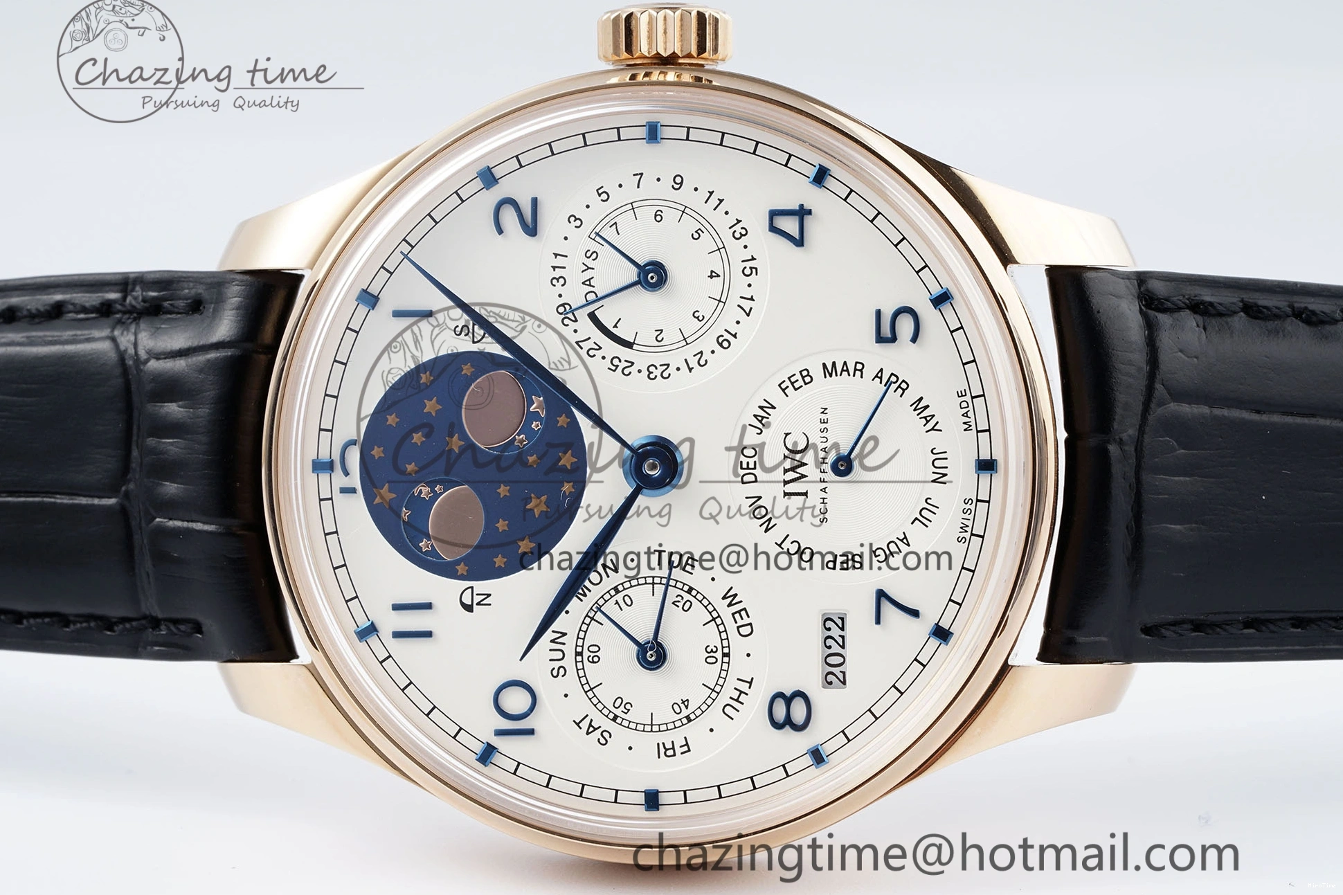 MIROTIME 1222 Portugieser Perpetual Calendar RG 5033 APSF 1:1 Best Edition White Dial on Black Leather Strap A52610 Clone TechFriendly 7043